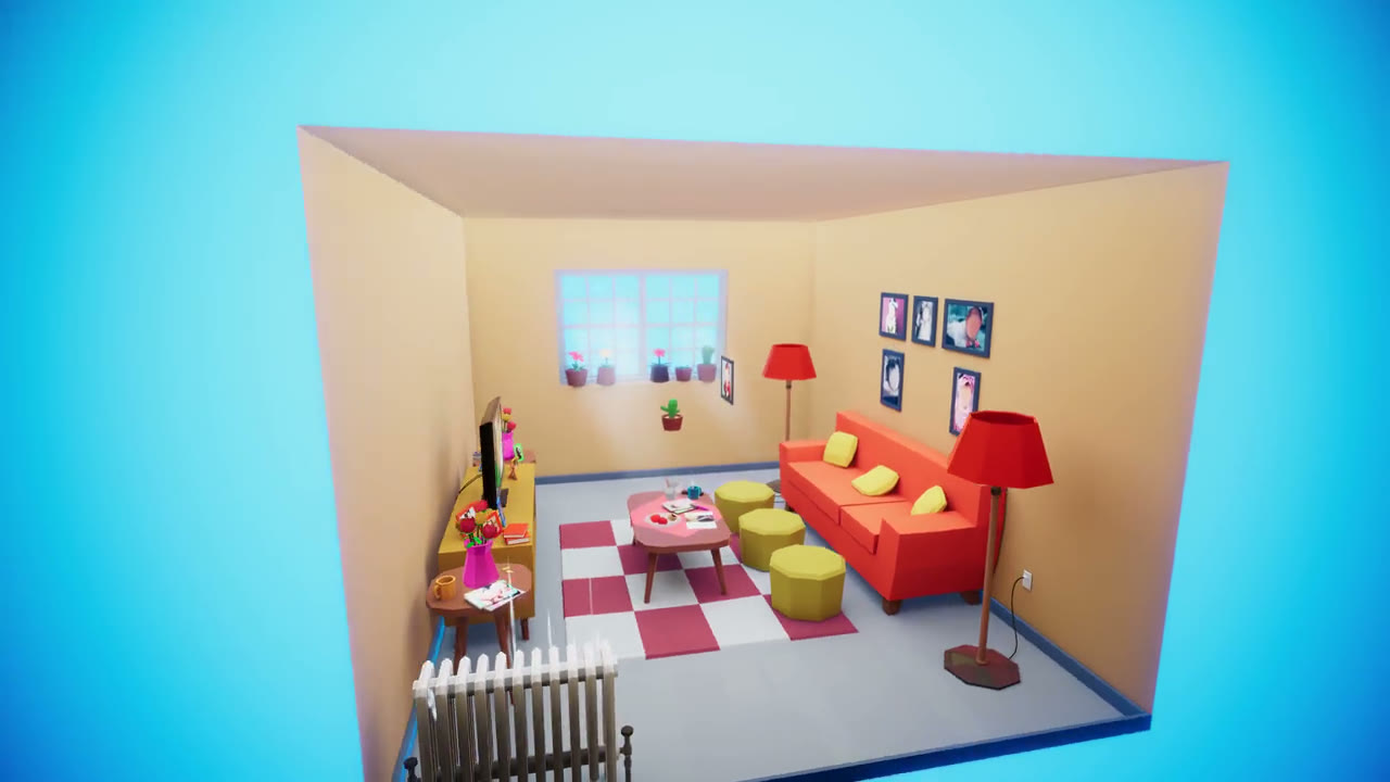 The first living room swings into view